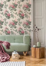 Chestnut Pink Floral Wallpaper with Botanical Flowers Motif, Farmhouse Style - Advantage 4164-M1822