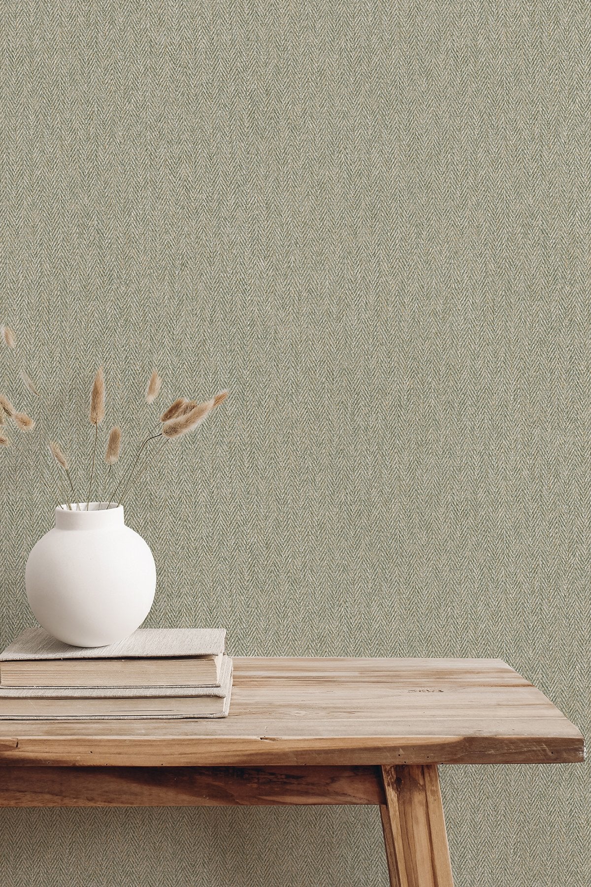 Herringbone Green Tweed Wallpaper with Textured Non Woven Fabric Look - Advantage 4164-M1823