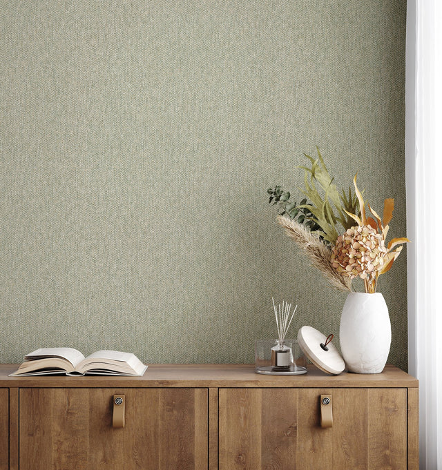 Herringbone Green Tweed Wallpaper with Textured Non Woven Fabric Look - Advantage 4164-M1823