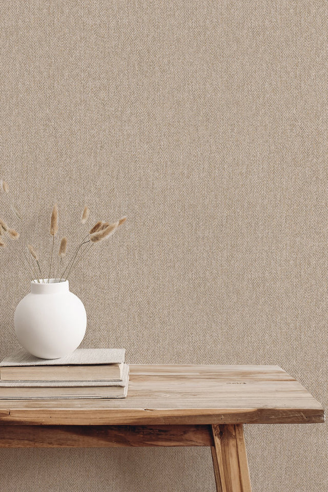 Herringbone Neutral Tweed Wallpaper with Textured Fabric Motif - Advantage 4164-M1825