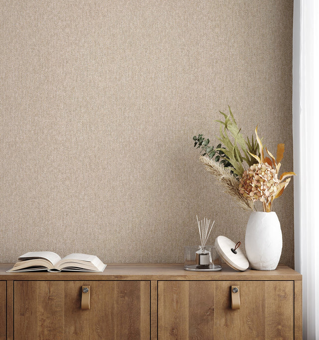 Herringbone Neutral Tweed Wallpaper with Textured Fabric Motif - Advantage 4164-M1825