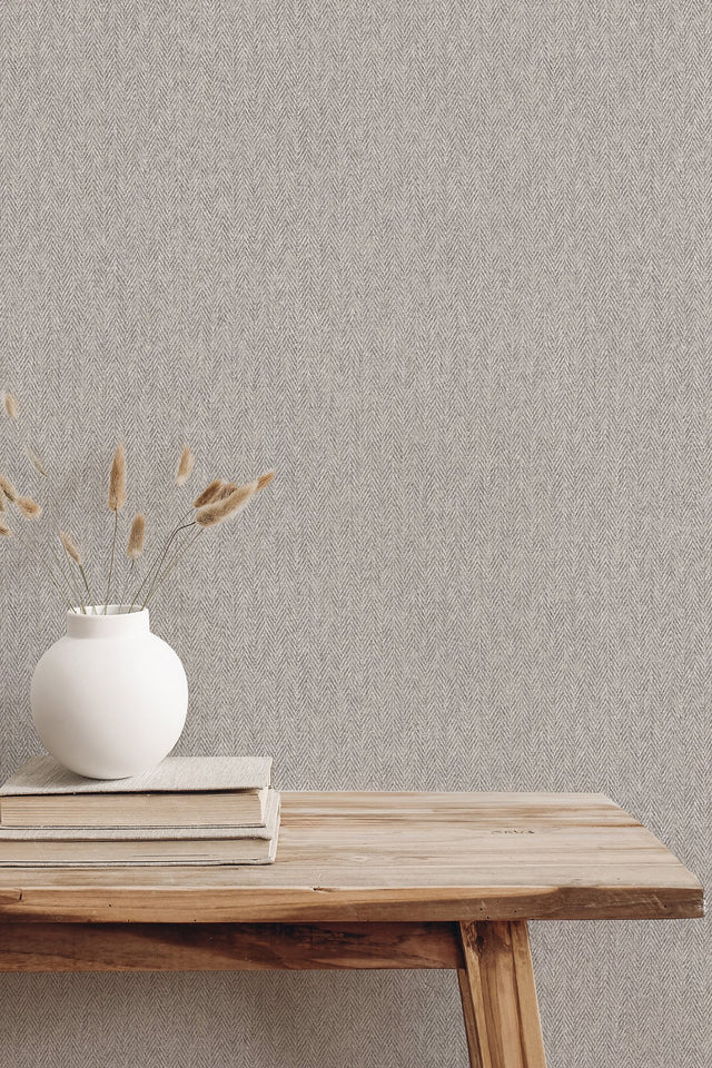 Herringbone Grey Tweed Wallpaper with Textured Non Woven Fabric Look - Advantage 4164-M1827