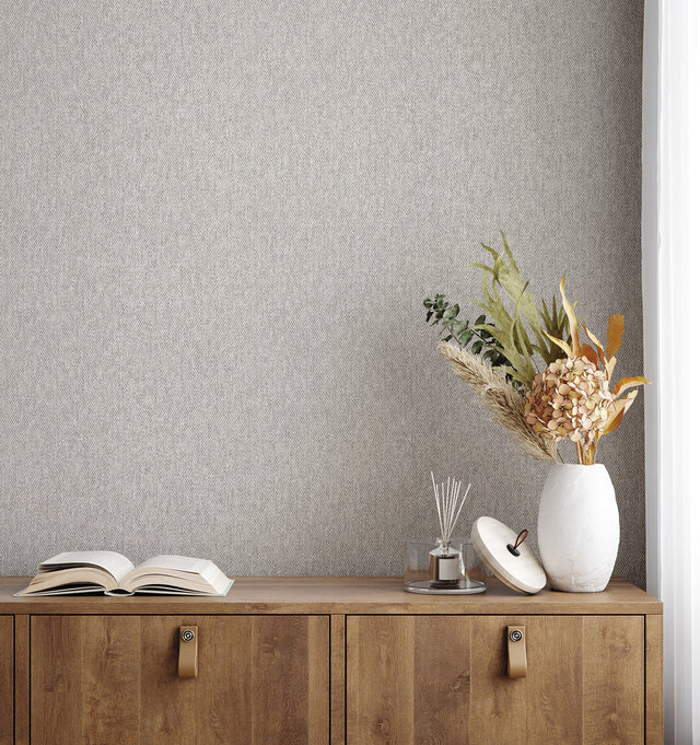 Herringbone Grey Tweed Wallpaper with Textured Non Woven Fabric Look - Advantage 4164-M1827