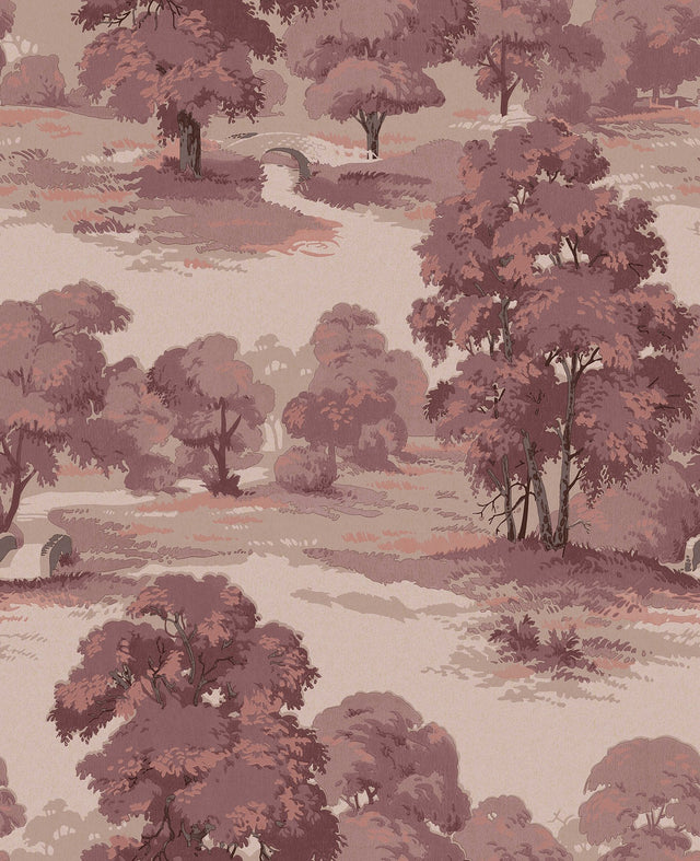Sherwood Merlot Glade Wallpaper with Traditional Botanical Trees Motif - Advantage 4164-M1828