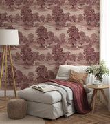 Sherwood Merlot Glade Wallpaper with Traditional Botanical Trees Motif - Advantage 4164-M1828