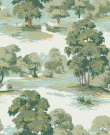 Sherwood Green Glade Wallpaper with Traditional Botanical Trees Motif - 4164-M1829