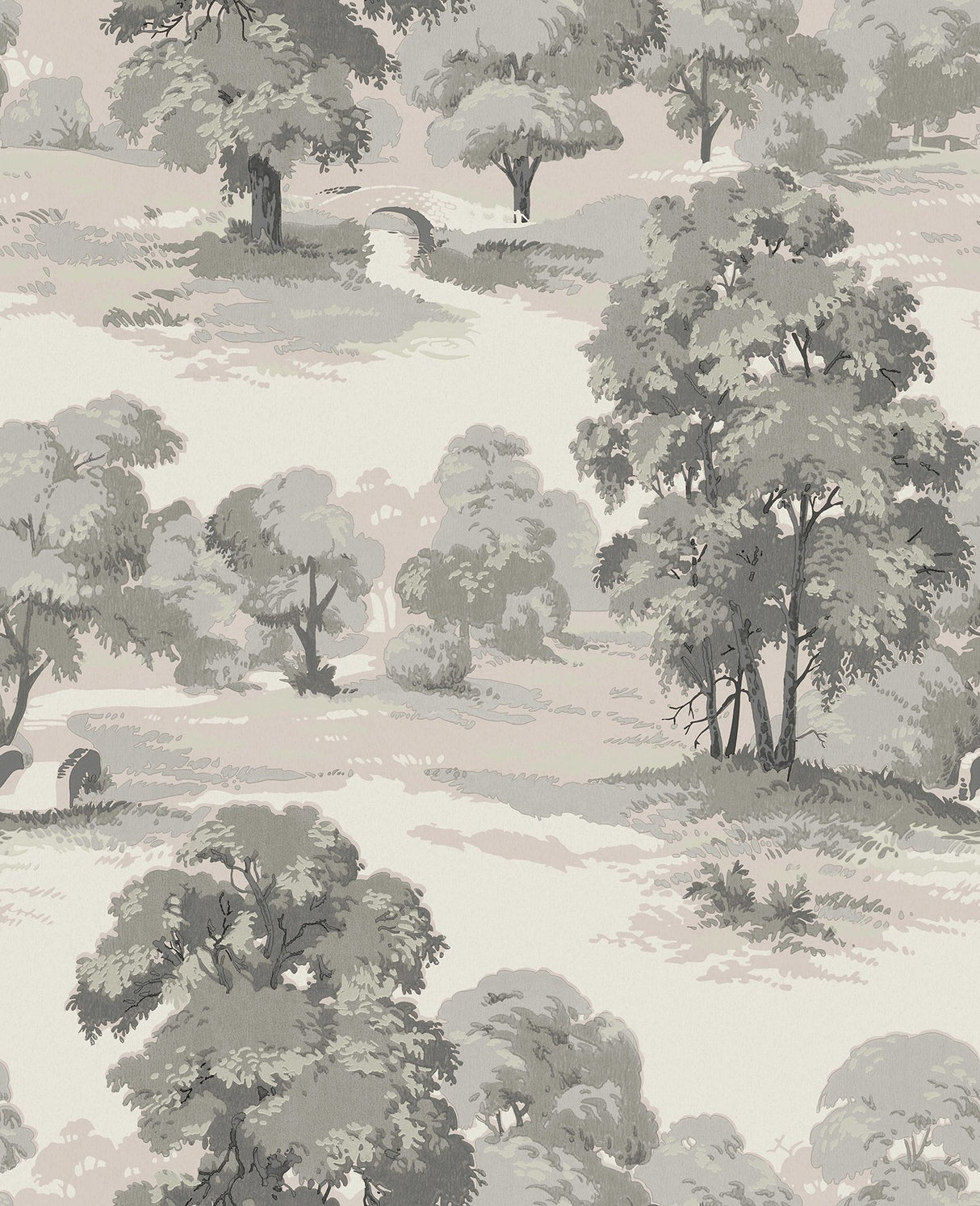 Sherwood Grey Glade Wallpaper with Traditional Botanical Trees Motif - Advantage 4164-M1831