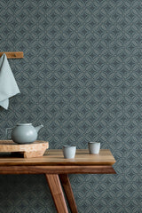 Morgrove Blue Trellis Wallpaper with Botanical Geometric Motif - Advantage 4164-M1834
