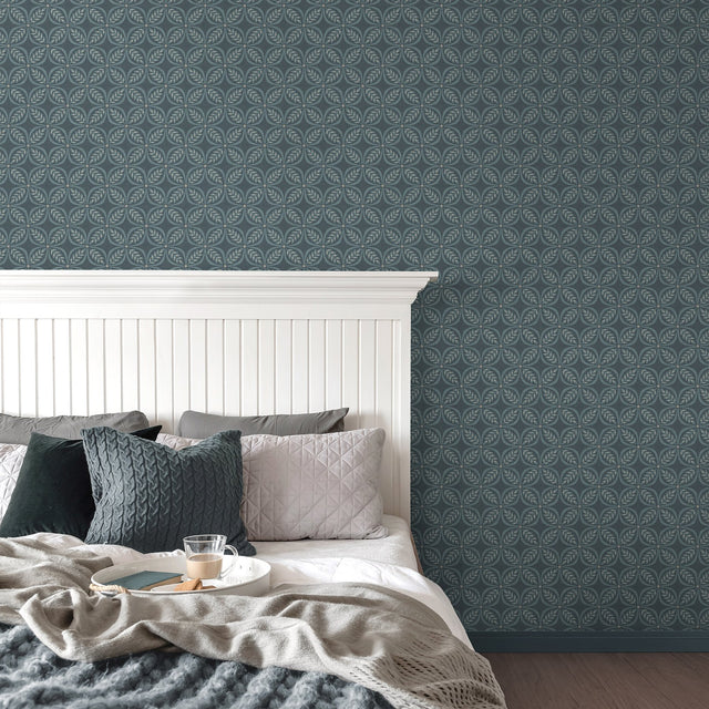 Morgrove Blue Trellis Wallpaper with Botanical Geometric Motif - Advantage 4164-M1834