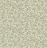 Winter Berry Green Vine Wallpaper with Botanical Textured Non Woven Farmhouse Style - Advantage 4164-M1840
