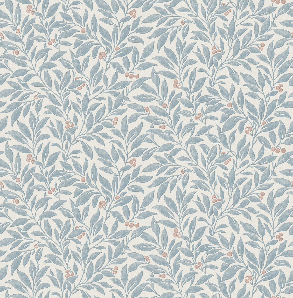 Winter Berry Blue Vine Wallpaper with Textured Botanical Farmhouse Style - Advantage 4164-M1841