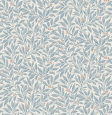 Winter Berry Blue Vine Wallpaper with Textured Botanical Farmhouse Style - Advantage 4164-M1841
