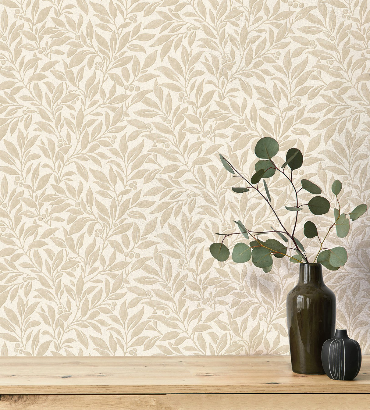 Winter Berry Beige Vine Wallpaper with Farmhouse Botanical Pattern - Advantage 4164-M1842