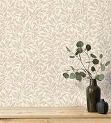Winter Berry Beige Vine Wallpaper with Farmhouse Botanical Pattern - Advantage 4164-M1842