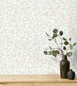 Winter Berry Light Grey Vine Wallpaper with Textured Botanical Farmhouse Style - 4164-M1843