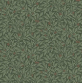 Winter Berry Evergreen Vine Wallpaper with Botanical Vine Pattern, Farmhouse Style - Advantage 4164-M1844