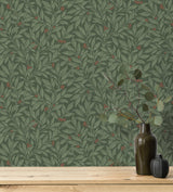 Winter Berry Evergreen Vine Wallpaper with Botanical Vine Pattern, Farmhouse Style - Advantage 4164-M1844