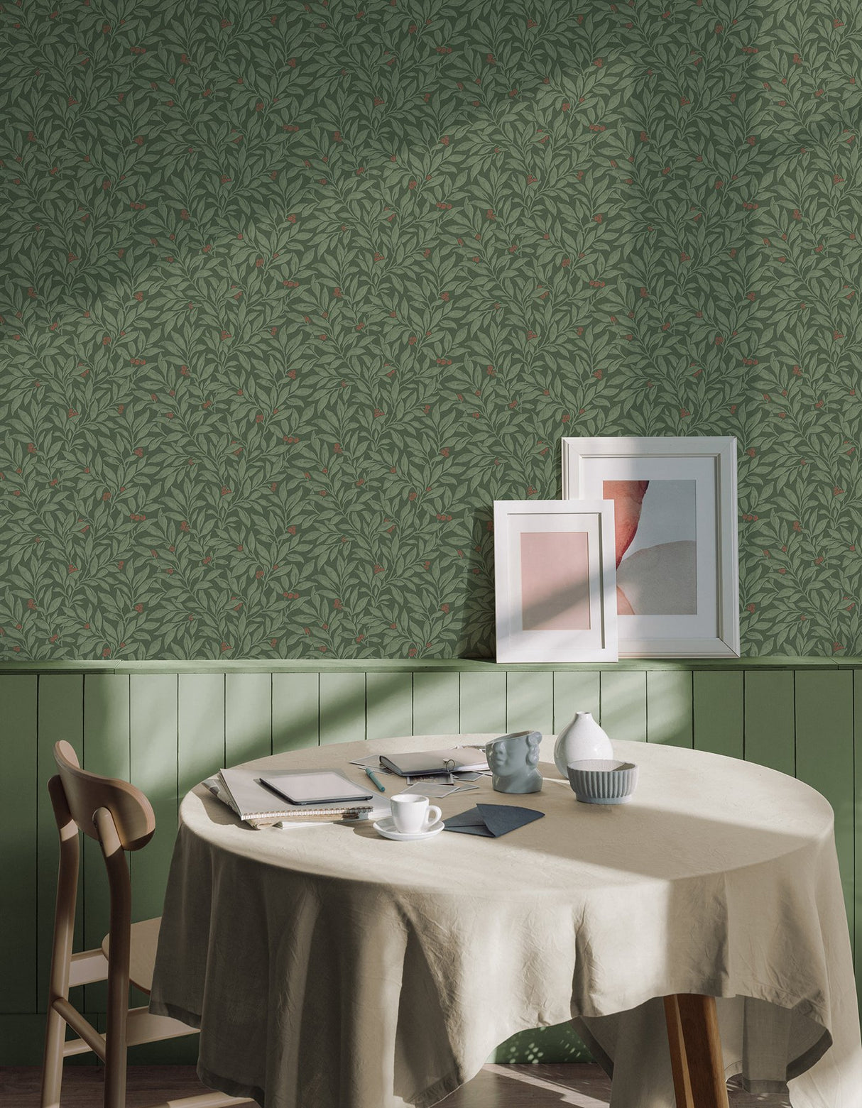 Winter Berry Evergreen Vine Wallpaper with Botanical Vine Pattern, Farmhouse Style - Advantage 4164-M1844