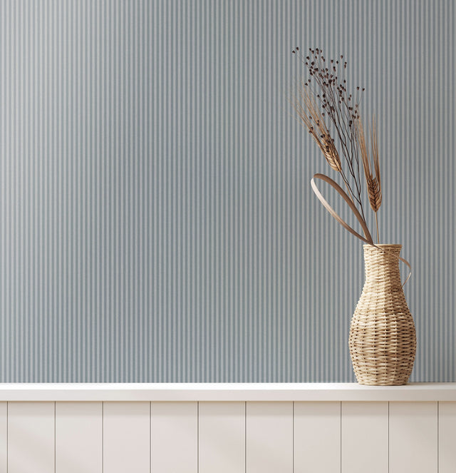 Ticking Blue Stripe Wallpaper in Blue - Advantage 4164-M1845