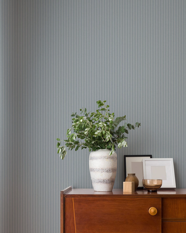 Ticking Blue Stripe Wallpaper in Blue - Advantage 4164-M1845