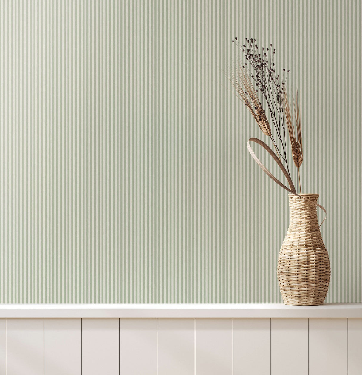 Ticking Light Green Stripe Wallpaper with Traditional Stripes Pattern, Textured Non Woven, Paste the Wall - Advantage 4164-M1846