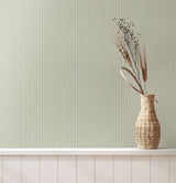 Ticking Light Green Stripe Wallpaper with Traditional Stripes Pattern, Textured Non Woven, Paste the Wall - Advantage 4164-M1846