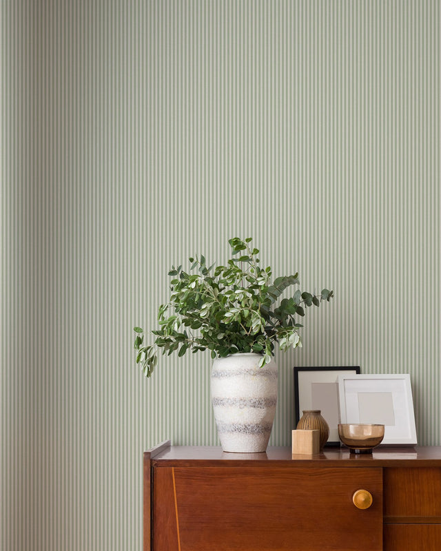 Ticking Light Green Stripe Wallpaper with Traditional Stripes Pattern, Textured Non Woven, Paste the Wall - Advantage 4164-M1846