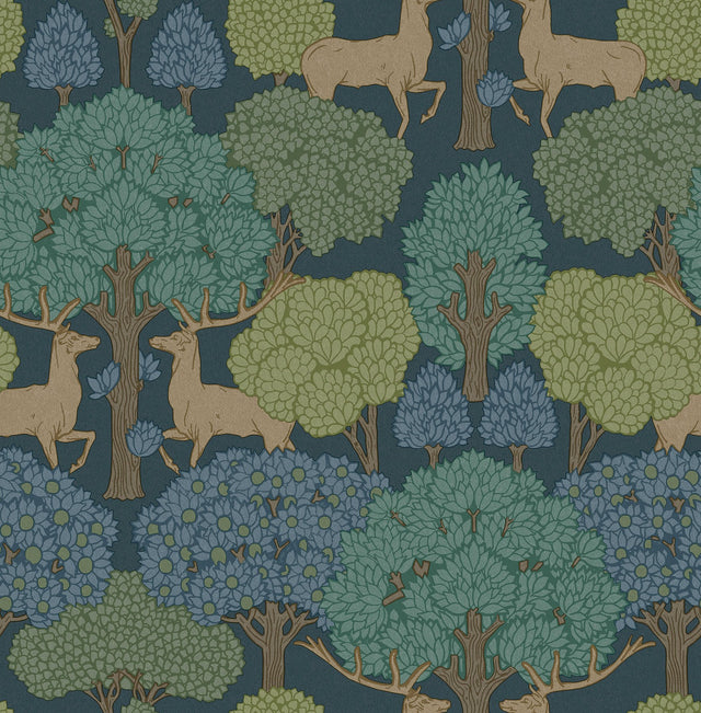 Forest of Arden Blue Deer Wallpaper with Textured Non Woven Masculine Animals Pattern - Advantage 4164-M1850
