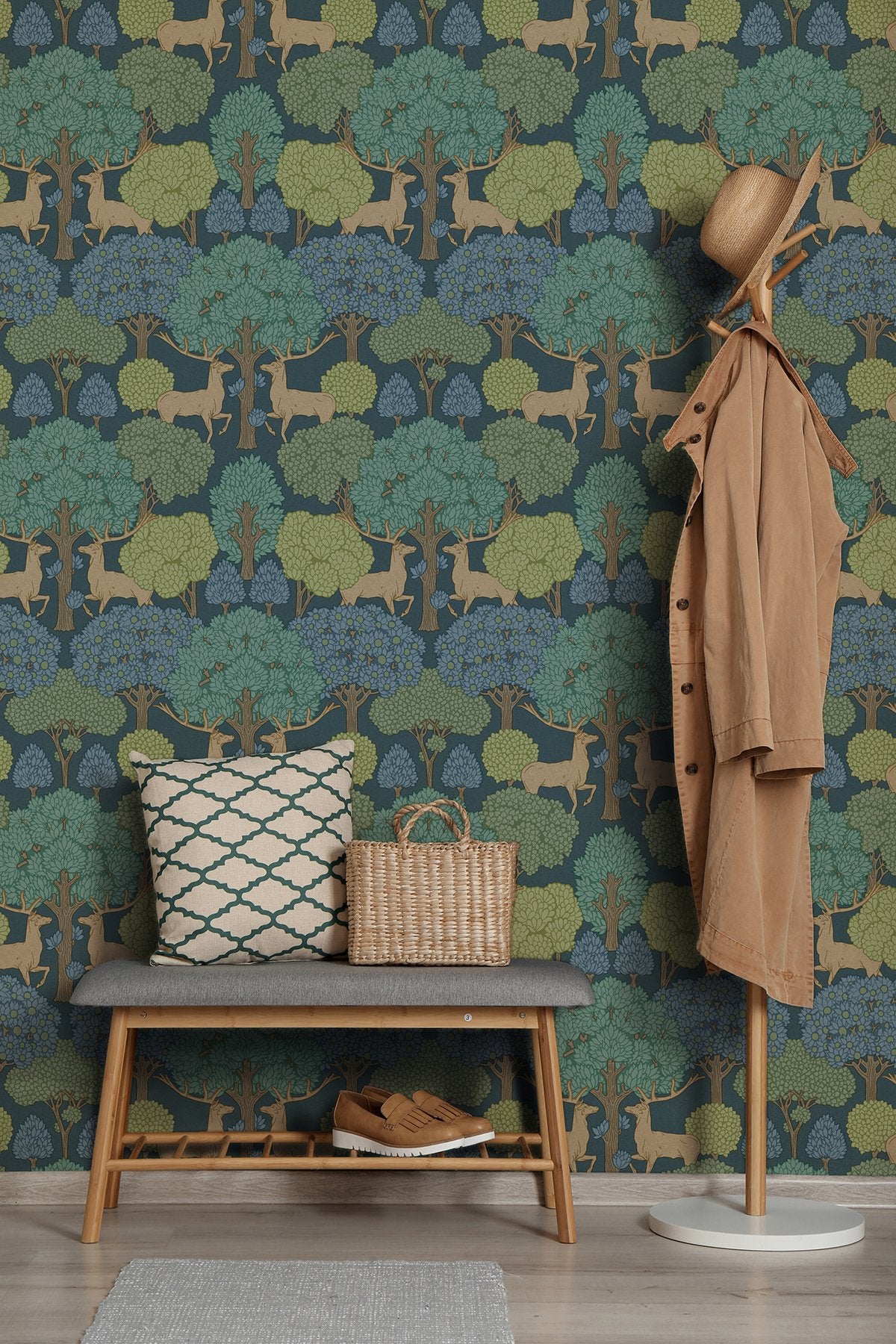 Forest of Arden Blue Deer Wallpaper with Textured Non Woven Masculine Animals Pattern - Advantage 4164-M1850
