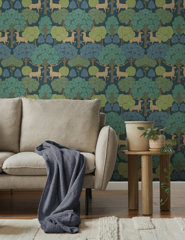 Forest of Arden Blue Deer Wallpaper with Textured Non Woven Masculine Animals Pattern - Advantage 4164-M1850