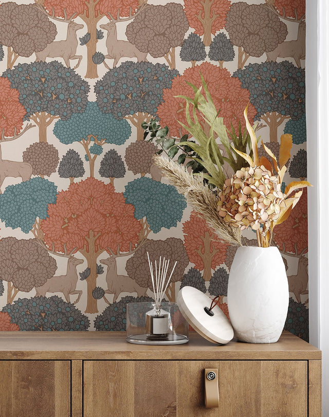Forest of Arden Apricot Deer Wallpaper with Textured Non Woven Animal Motif - Advantage 4164-M1851