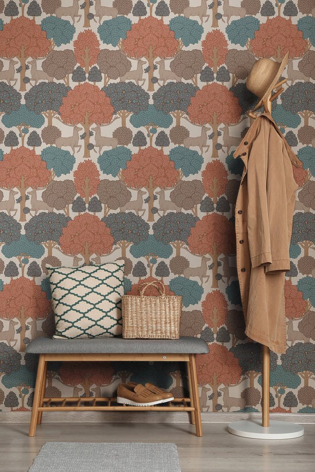 Forest of Arden Apricot Deer Wallpaper with Textured Non Woven Animal Motif - Advantage 4164-M1851