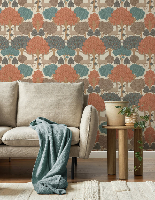 Forest of Arden Apricot Deer Wallpaper with Textured Non Woven Animal Motif - Advantage 4164-M1851