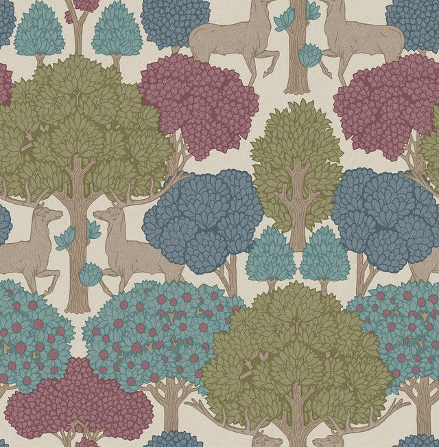 Forest of Arden Merlot Deer Wallpaper with Textured Non Woven Woodland Pattern - Advantage 4164-M1852