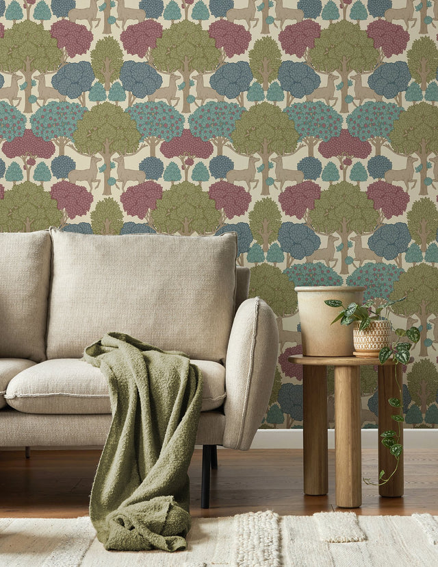 Forest of Arden Merlot Deer Wallpaper with Textured Non Woven Woodland Pattern - Advantage 4164-M1852