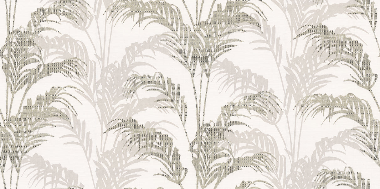 Advantage Rattan Silver Palm wallpaper in grey with metallic palm fronds