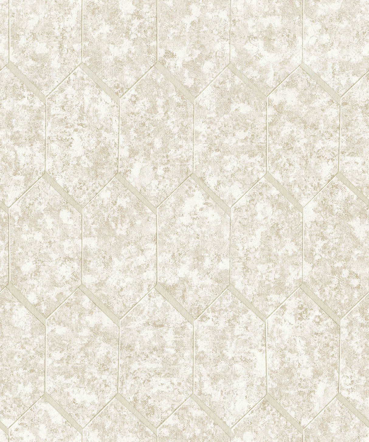 Limestone Beige hexagon tile wallpaper with subtle metallic shadowing