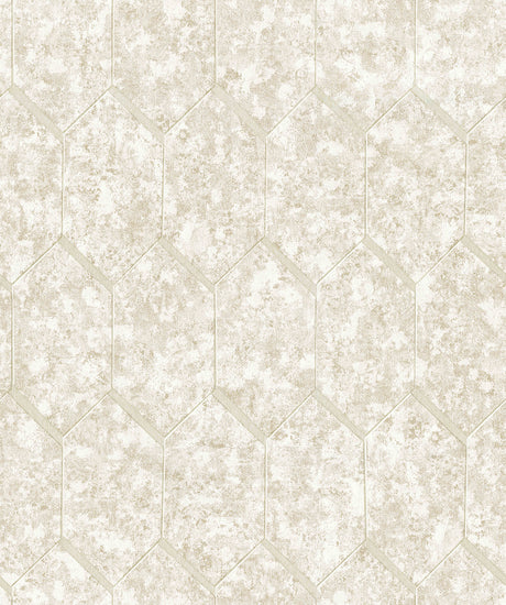 Limestone Beige hexagon tile wallpaper with subtle metallic shadowing