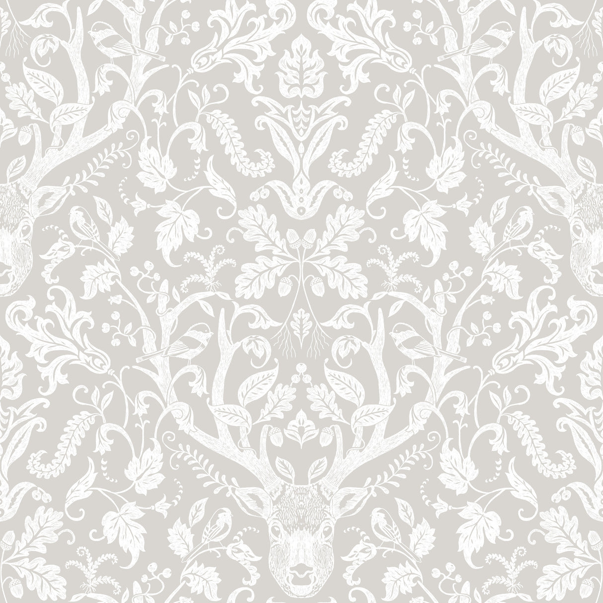 Kiwassa Grey Antler Damask Wallpaper by Chesapeake