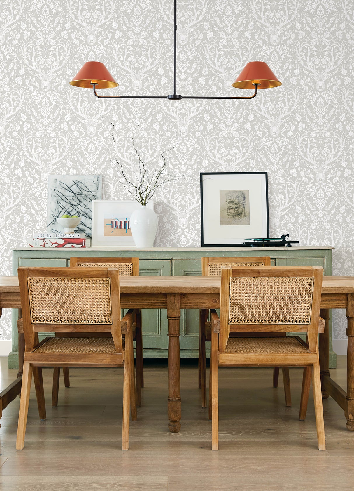Kiwassa Grey by Chesapeake Antler Damask Wallpaper – Brewster Home Fashions 4169-12701