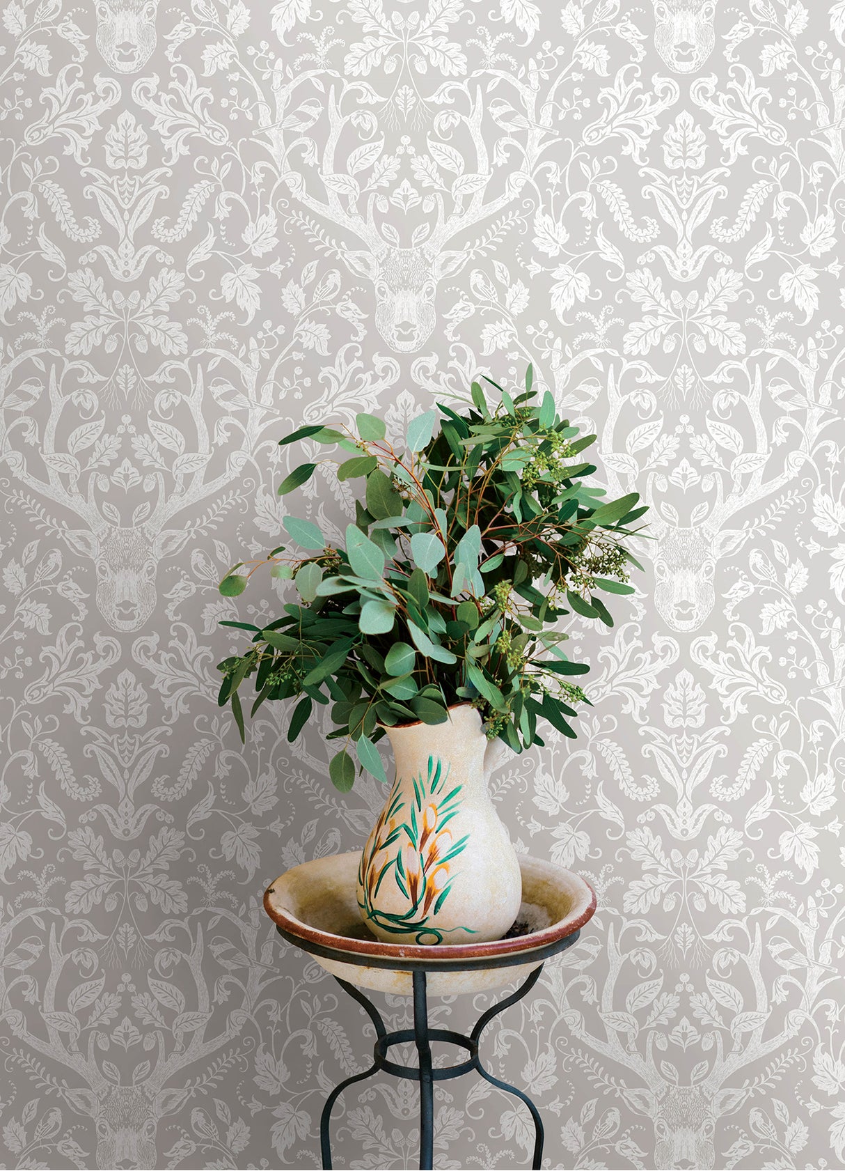 Kiwassa Grey by Chesapeake Antler Damask Wallpaper – Brewster Home Fashions 4169-12701
