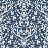 Kiwassa Navy Antler Damask Wallpaper by Chesapeake
