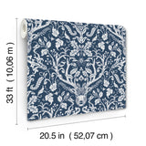 Kiwassa Navy by Chesapeake Antler Damask Wallpaper – Brewster 4169-12703