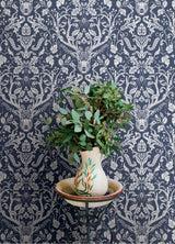 Kiwassa Navy by Chesapeake Antler Damask Wallpaper – Brewster 4169-12703
