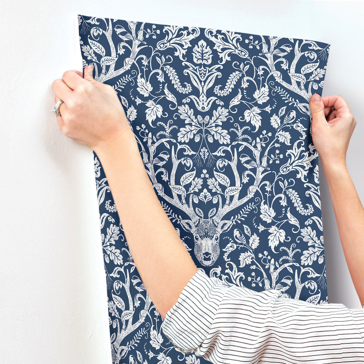 Kiwassa Navy by Chesapeake Antler Damask Wallpaper – Brewster 4169-12703