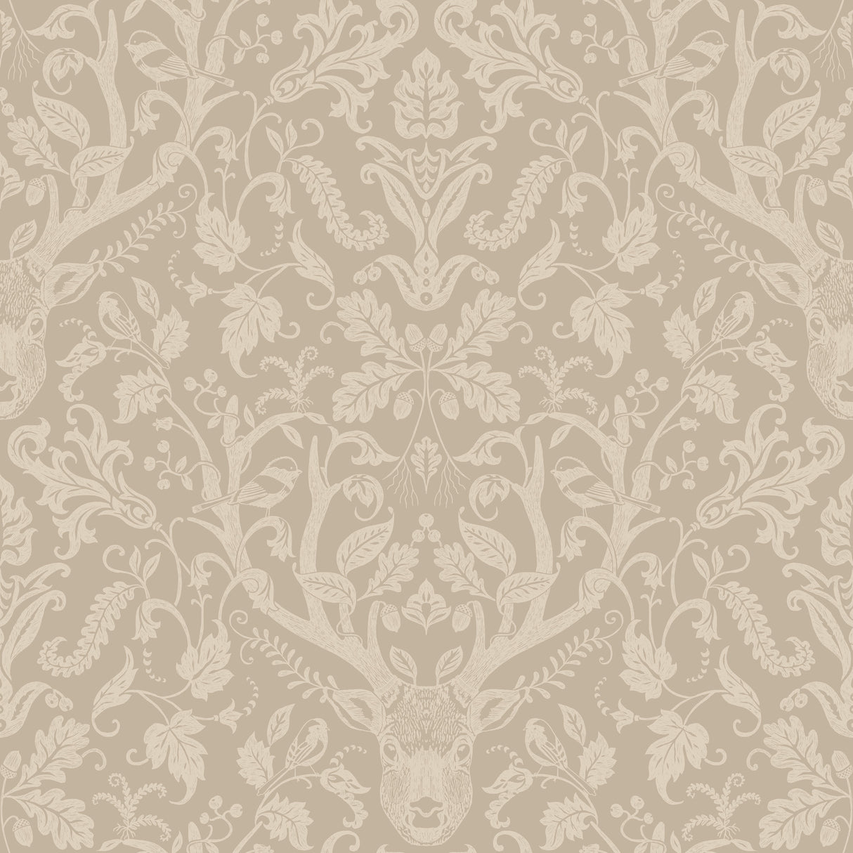 Kiwassa Light Brown Antler Damask Wallpaper by Chesapeake