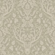 Kiwassa Sage antler damask wallpaper in cream on a sage green background showing deer, birds, and foliage motif.