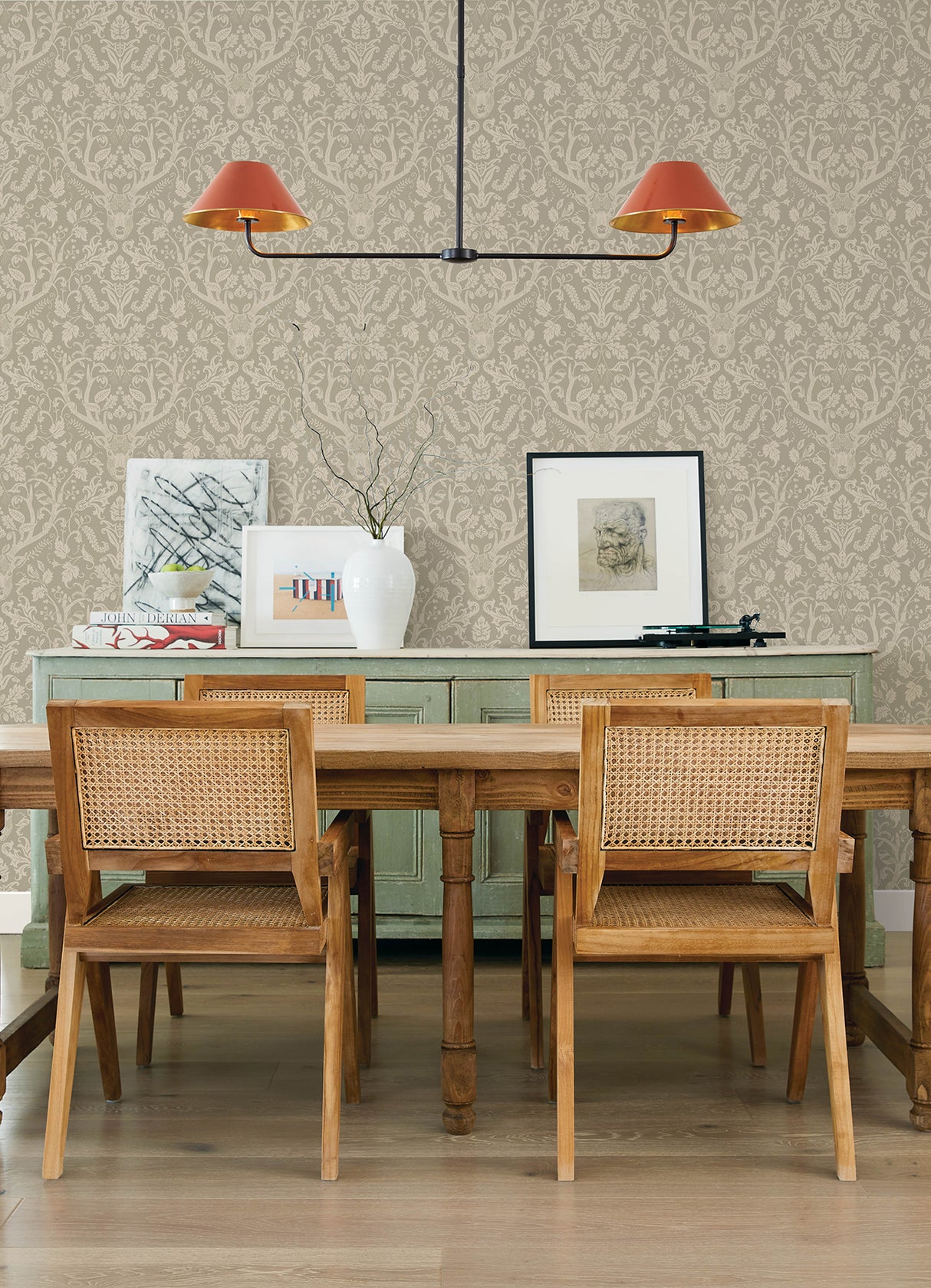 Kiwassa Sage by Chesapeake Antler Damask Wallpaper – Brewster Home Fashions 4169-12706