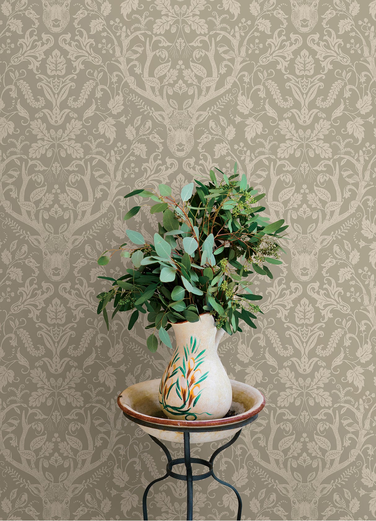 Kiwassa Sage by Chesapeake Antler Damask Wallpaper – Brewster Home Fashions 4169-12706