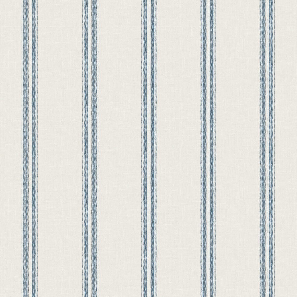 Johnny Blue Stripes wallpaper with thin blue vertical bands on a white linen-look background